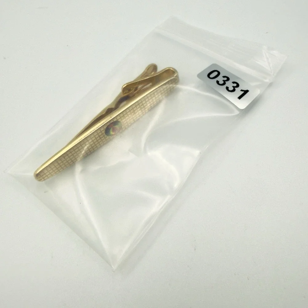 Vintage Gold Tone Tie Clip Bar Watermelon Rivoli Rhinestone Mid Century Mad Man